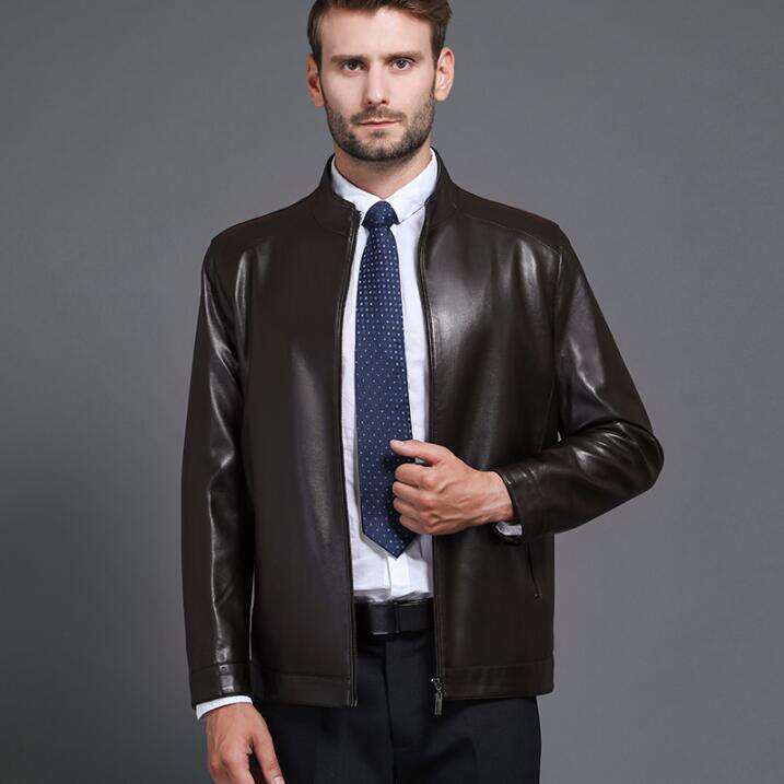 2023 New Mens Hot Sheepskin Standing Collar Jackets Business Casual Plus Veet Outerwear Winter Men Genuine Leather Jacket