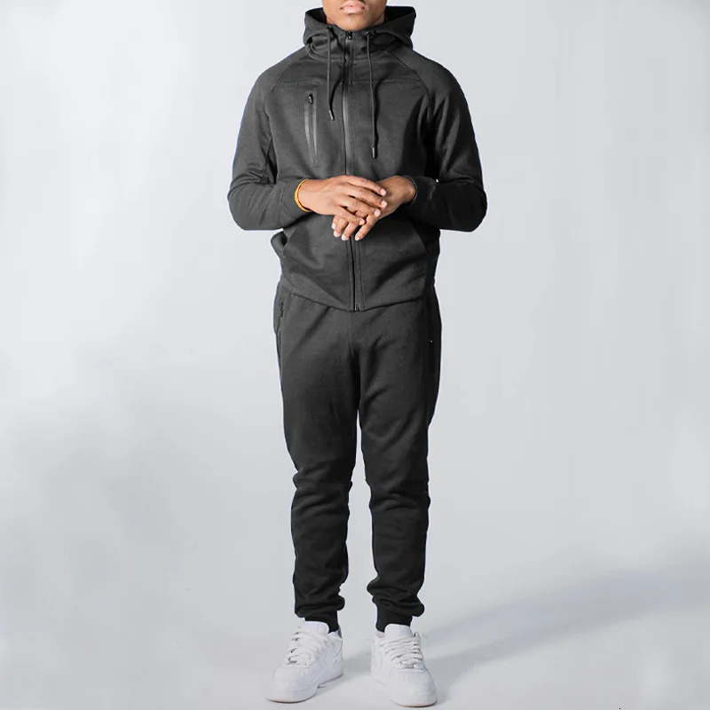 Autumn Winter Zipper Tracksuit Hoodie Twopiece Casual Pants Mens Suit LongSleeved HoodiePants Sports Plus Size Set 241025