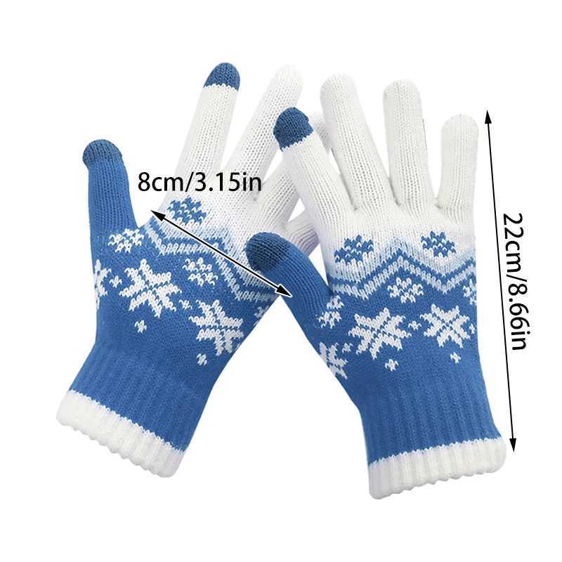 New Womens Knitted Gs Christmas Snowflake Printed Wool Gs Winter Warm Knitted Neutral Riding Work Gloves W241026