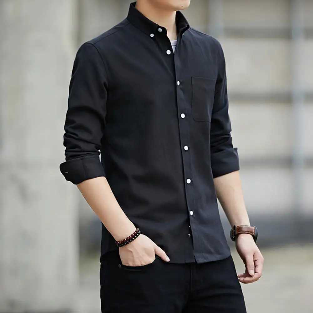 New mens long slip casual Oxford cloth shirt for weight loss smooth silhouette Korean style shirt W241026