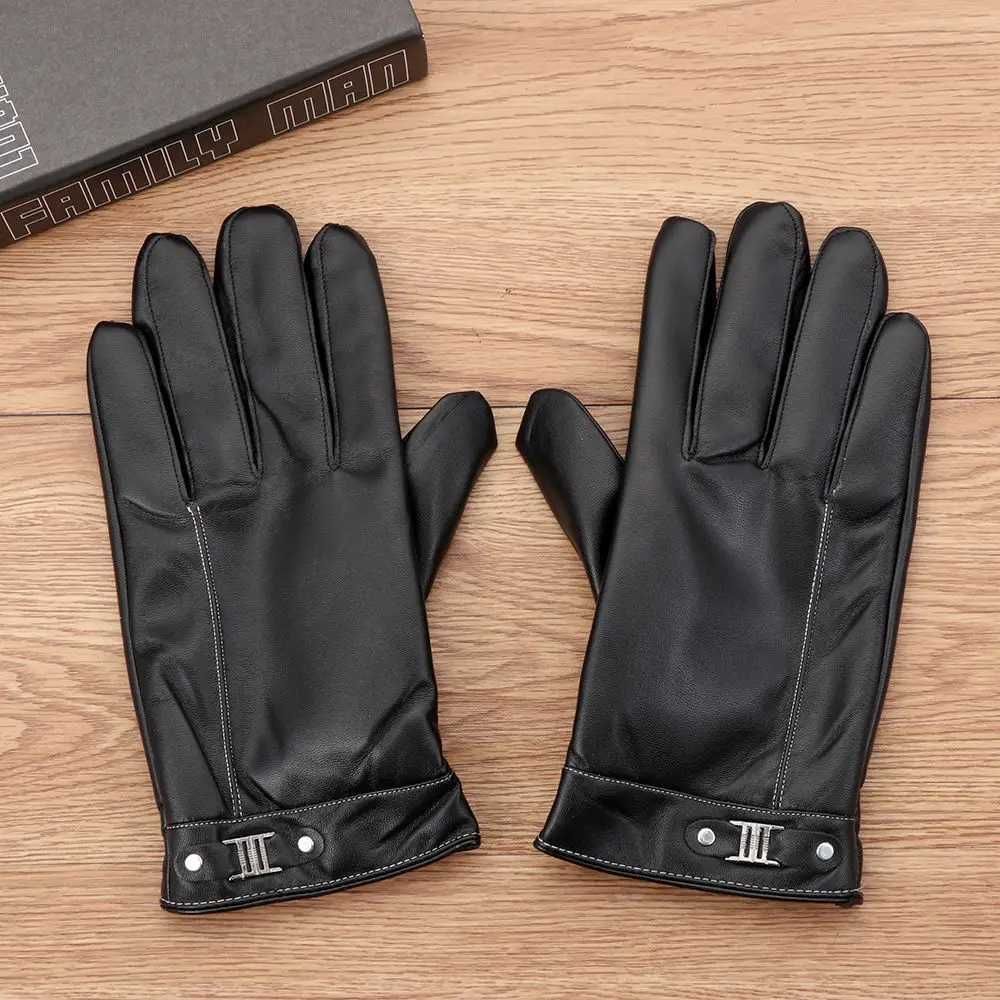 Mens wool hot leather Gs winter warm touch screen windproof and waterproof driving Gs all finger black Gs W241026