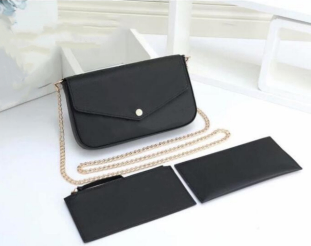 TOP Shoulder Bags 3pcs Set Top Designer Wallet Shoulder Bag Women Classic Flower Bag Leather Clutch Tote Messenger bags Black