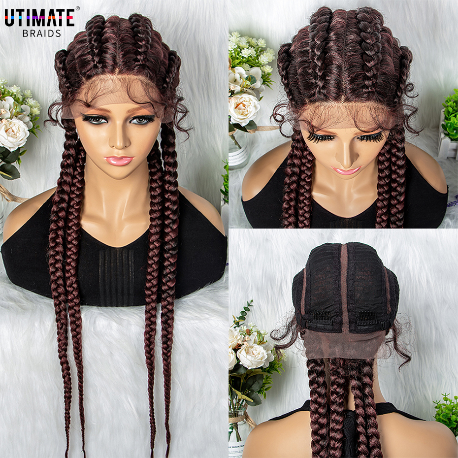 32 inches Large Four Braid for Black Full Lace Box Braids Wig Women Synthetic Braided