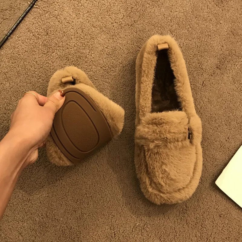 er Style Shoes Womens Fur Coat Winter Warm Plush Mocha sins Womens Elegant Fur Soft Sole Smooth Zapato De Mujer 241024