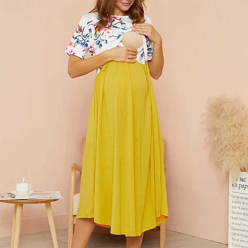 Summer maternity dress round neck short sleeved nursing dress for pregnant women W241026