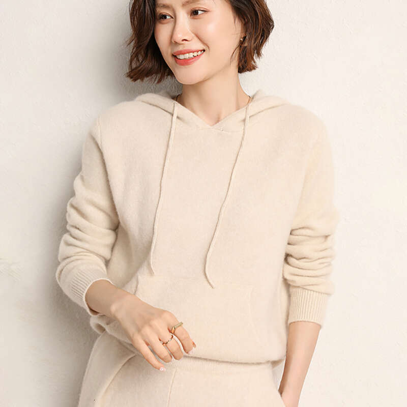 Aliselect High Quality 100% Cashmere Hoodies Insert Pocket Thick Sweater Women's Pullover Loose Warm Comfort Tops Clothing