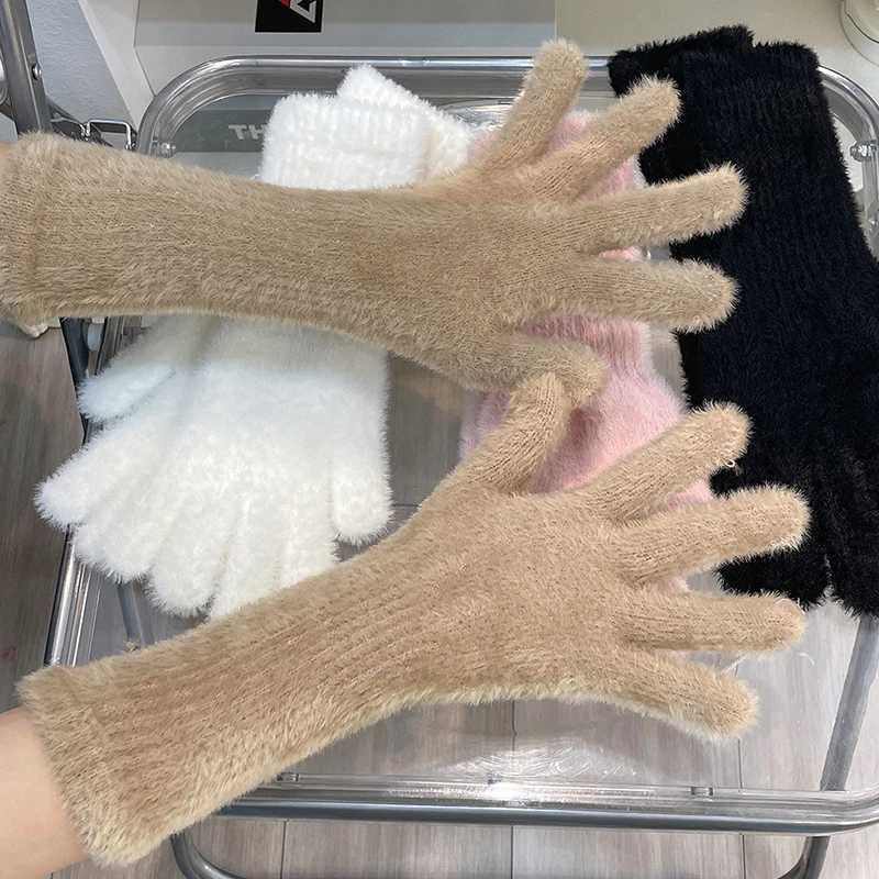 Womens Plus Cashmere Touchscreen Gs Winter Warmth Gs Elastic Soft Full Finger Gloves Plush Artificial Fur Knitted Gs W241026