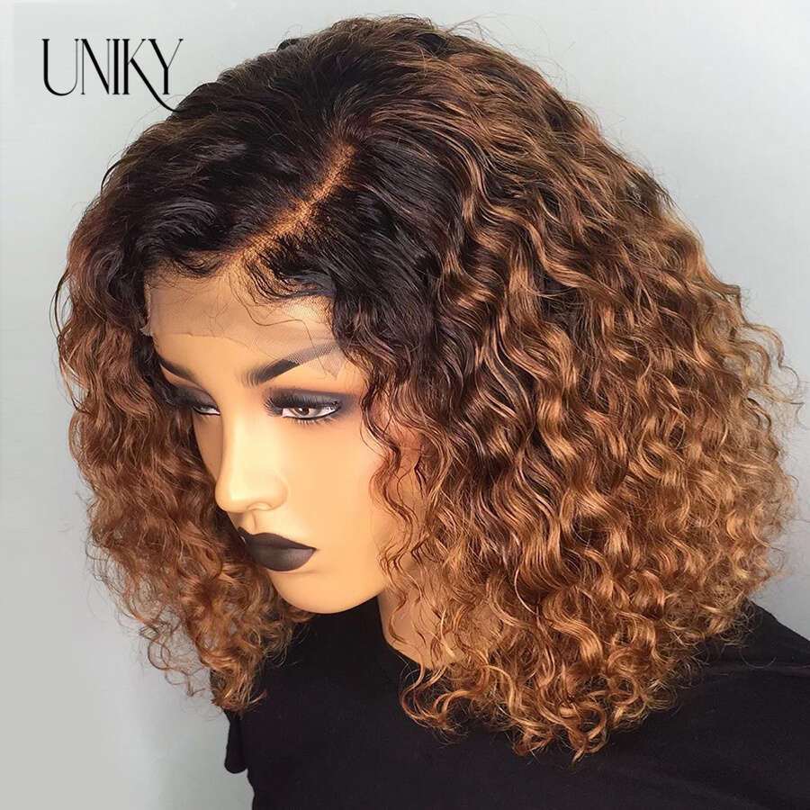13X4 Lace Frontal Wigs Deep Short Curly Bob For Black Women Brown Blonde Highlight Human Hair Full Wig