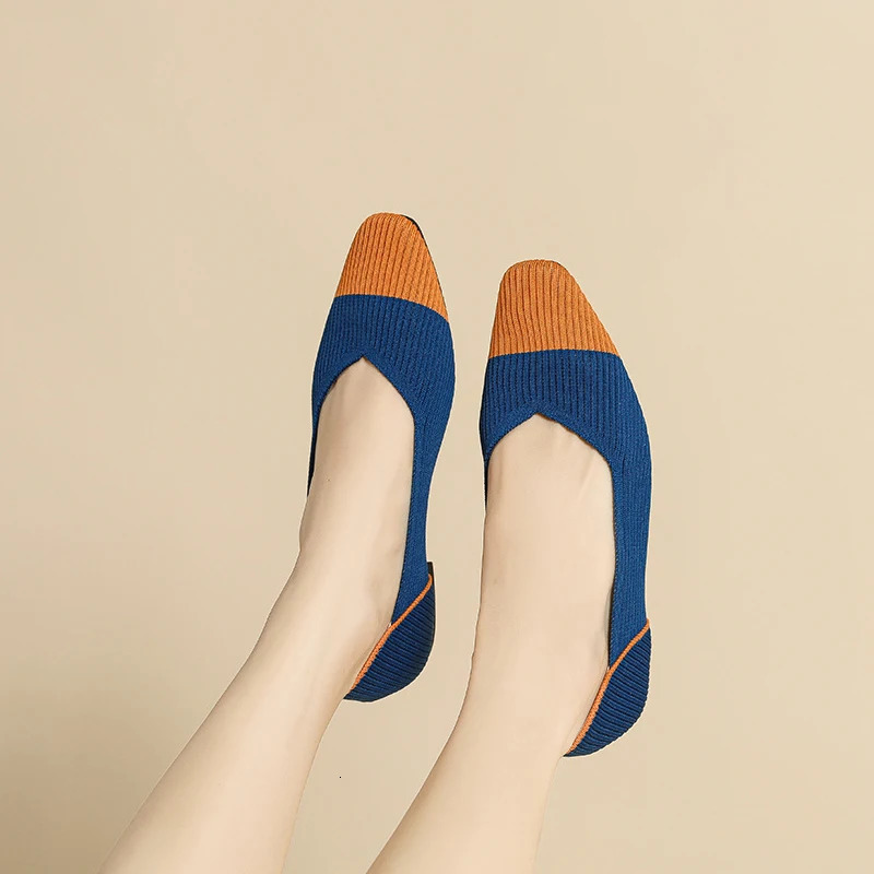 Womens flat shoes for spring and summer beautiful color matching knitted breathable and comfortable casual walking shoes 241024