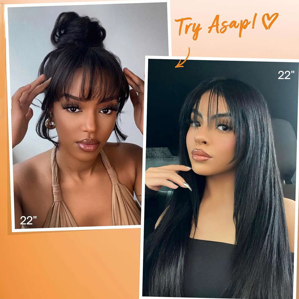 Straight Front With Bangs Glueless Layered Wigs Natural Synthetic Butterfly Haircut Reddish Brown Lace Wig For Women