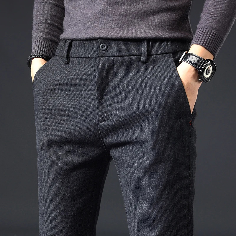 Mens Spring Autumn Fashion Business Casual Long Black Blue Grey Pants Suit Male Elastic Straight Formal Trousers Style 241021