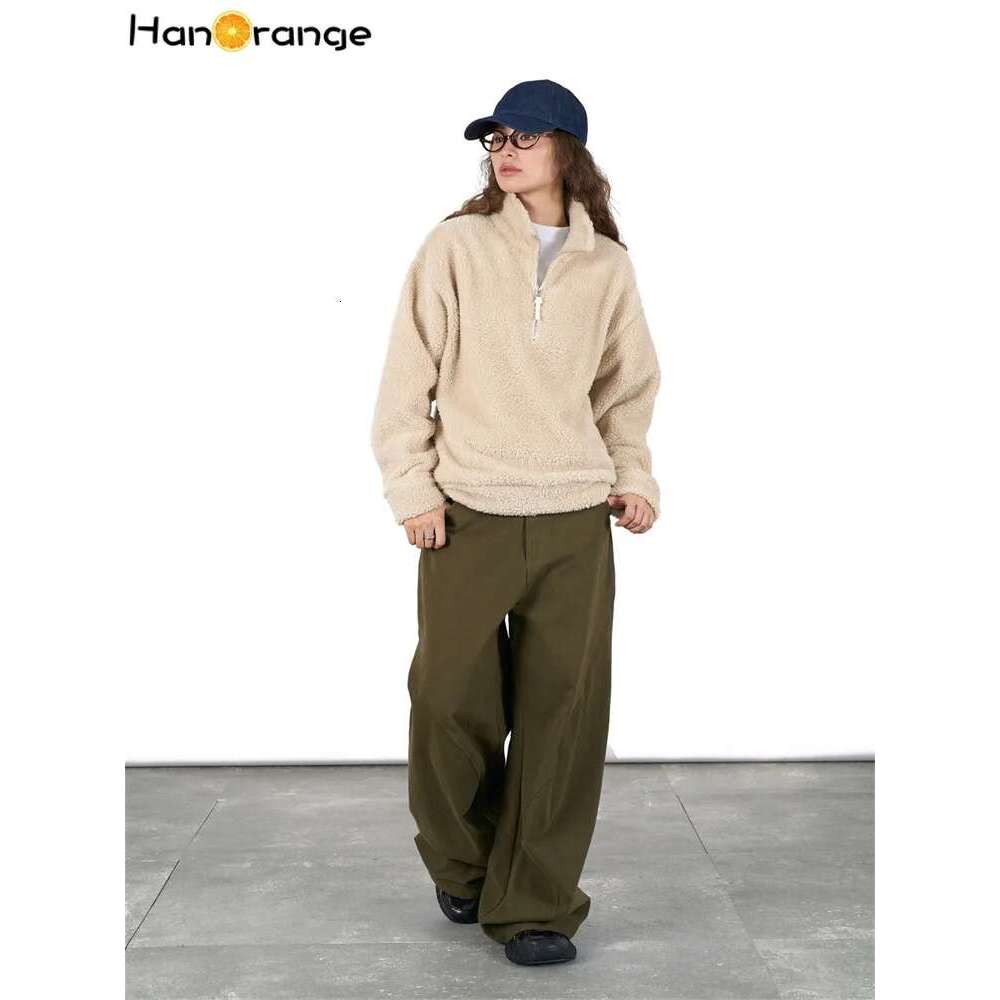 Hanorange 2024 Autumn Winter Lazy Fake Lambswool Turtleneck Hoodie Women Loose Soft Sticky Skin Friendly Warm Top Beige/Brown
