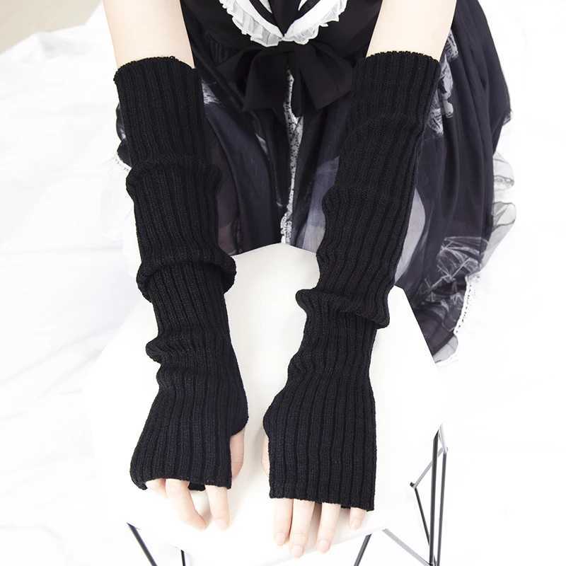 Womens long finger Gs Soft Womens G Lolita Kaii Winter Warm Knitted Sleeves Girls Punk Gothic Gs W241026