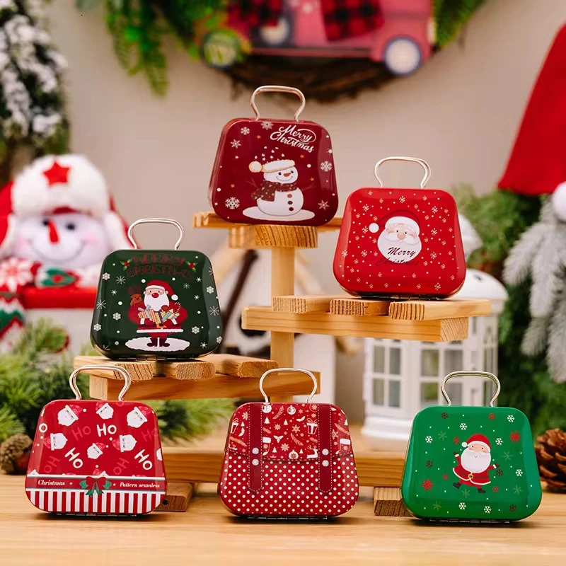 Metal Square Mini Christmas Candy Gift Box Leather Bag Christmas Candy Box Christmas Tote Bag Open And Close Gift Box 241025