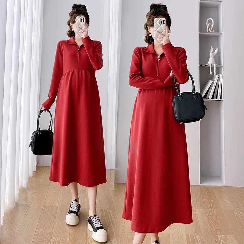 8155# 2023 Autumn Retro Maternity Long Dress Elegant A-line Ultra Thin Maternity Casual Maternity Clothing W241026