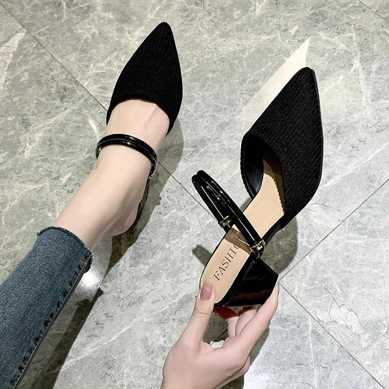 2024 Summer Fashionable Pointed Toe Double layered Comfortable Sandals with Thick Heels Sexy and Elegant Fashion Slide Number 3953-1 241024