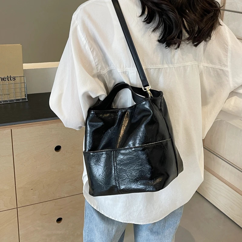 PU Simple Solid Bucket Handbag Large Capacity Fashion Edition Womens Communicating Shoulder Bag s Style 241025