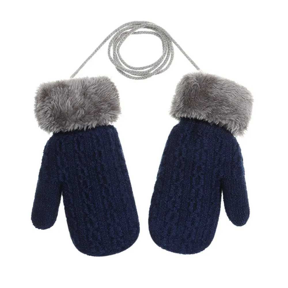 1-4Y Baby Boys and Girls Winter Knitted Gs Warm Rope Full Finger Thick Gloves Gs Children Preschool Children School W241026