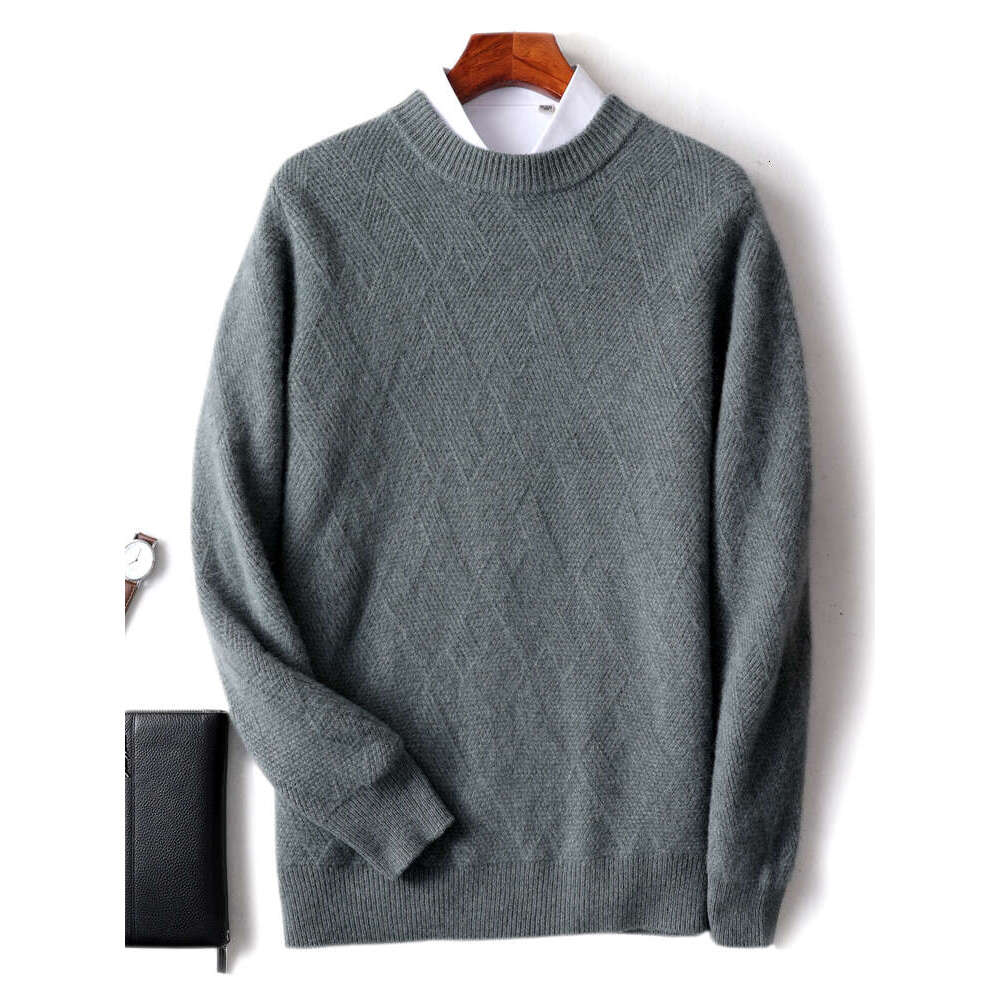 CHICUU Autumn Winter Men's Cashmere Thick O-Neck Pullover 100% Merino Wool Knitwear Cable Knitting Comfy Sweater