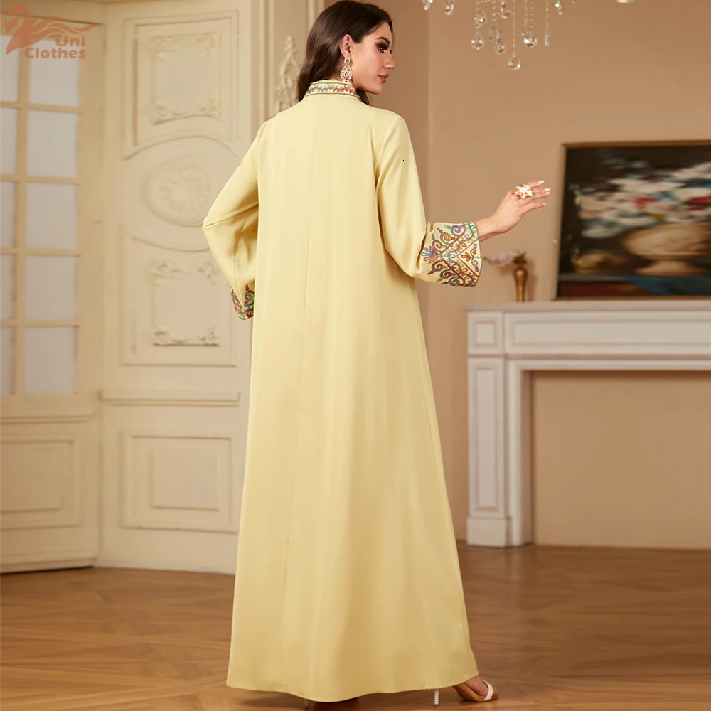 Uni Embroidered V-neck Long Dress Dubai Arab Abaya Muslim Women Loose Morocco Saudi Arabia Ethnic Jalabia Fashion Robe 241025