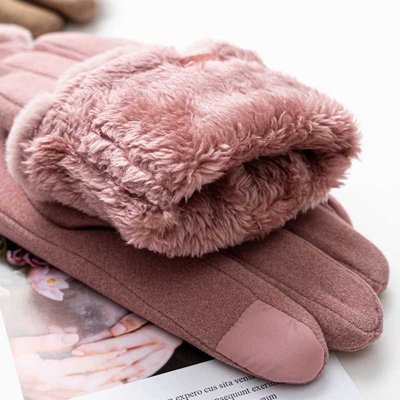 Fashionable Winter Womens Gs Keep Warm Suede Gloves Touch Screen Windproof Full Finger Outdoor Sports Womens Gs W241026