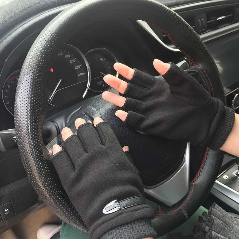 Winter Gs Mens Wool Warm Half Finger Gs Elastic Finger Gloves Mens Outdoor Cycling Gs W241026