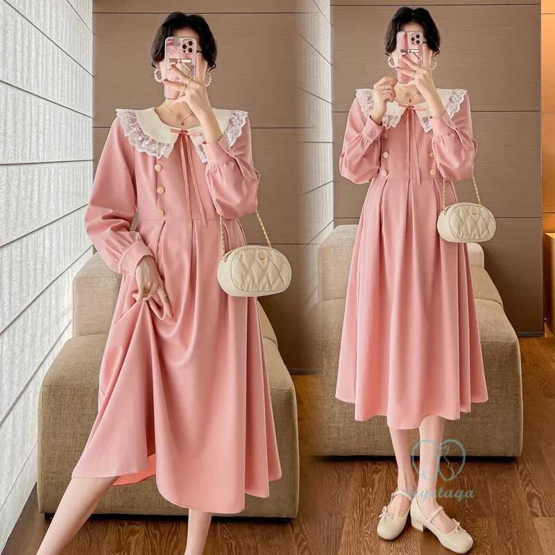 Sweet Maternity Dresses 2024 Spring New Fashion Cute Lave O Neck A Line Ultra Thin Maternity Clothing W241026