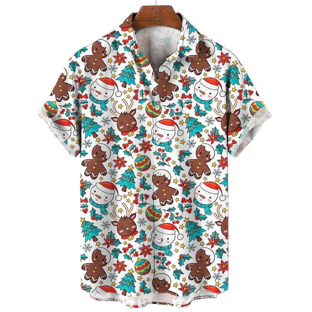 Christmas New Year gingerbread Christmas Haian shirt mens 3D snowman print short sleeved loose mens clothing W241026