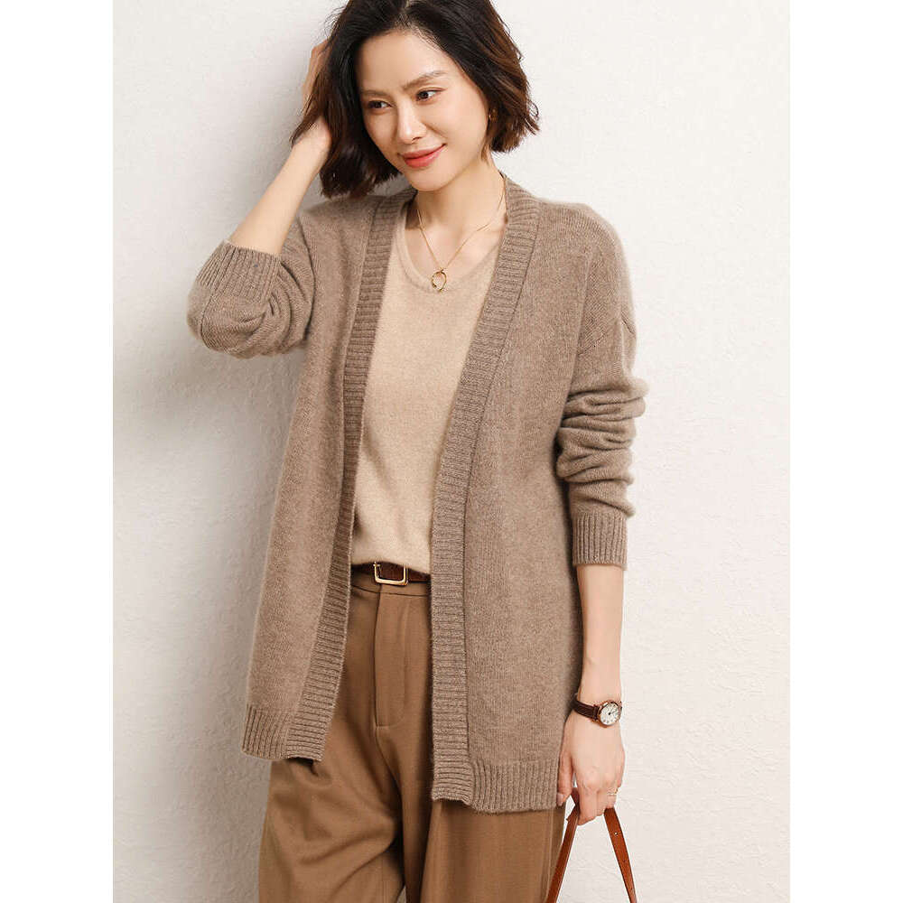 CHICUU Autumn Winter Women Cashmere Sweater Basic Simple Long Style Cardigan 100% Merino Wool Knitwear Korean Clothing Tops