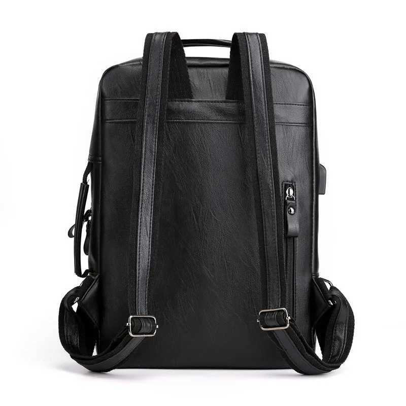 Business Backpacks For Men Waterproof PU Leather Laptop Bag Large Capacity USB Charging Rucksack Male Fi Travel Bagpack sacXJ241026