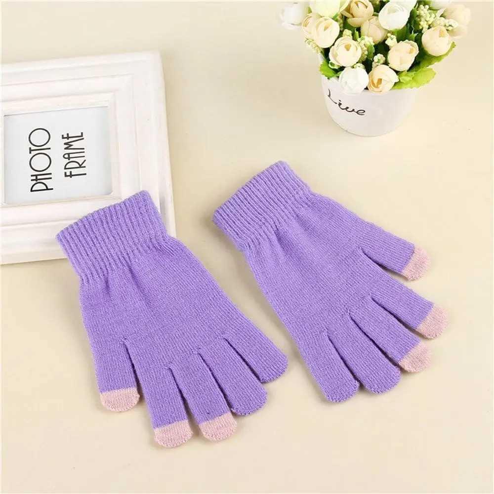 Womens winter knitted full finger Gs unisex solid touch screen Gs outdoor warm cycling driving gloves W241026