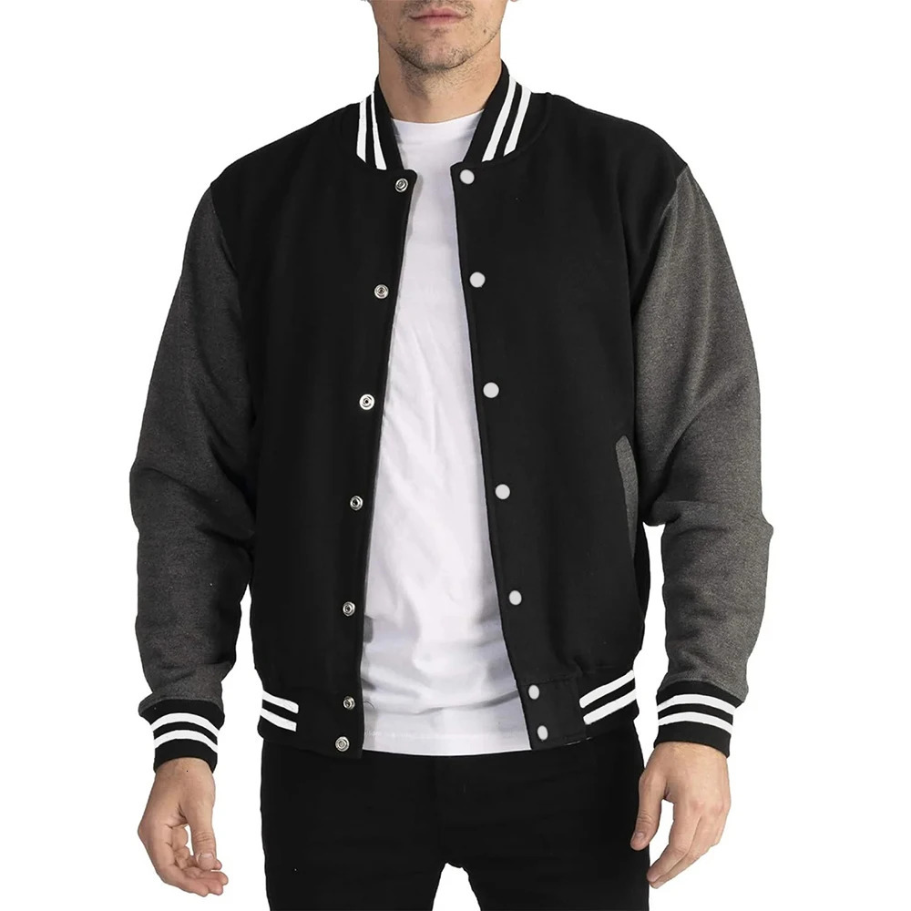 Black White Gray Collision Color Jacket Loose Oversized S5XL Clothes Men Baseball Clothes Street Coat Warm Fleece Soft Jackets 241024 - view 5
