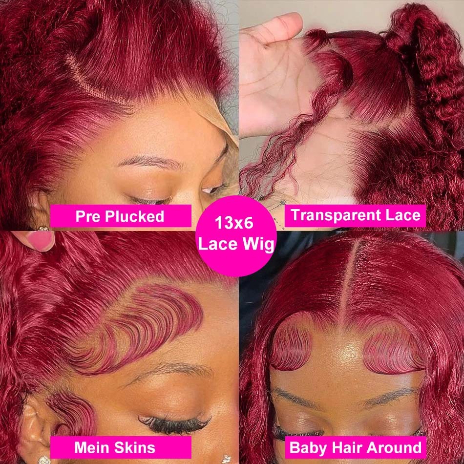 99J Bury Water Wave 13x6 Lace Frontal Wig For Women 13x4 HD Transparent Curly Human Wigs PrePlucked Remy Hair 30 34Inch