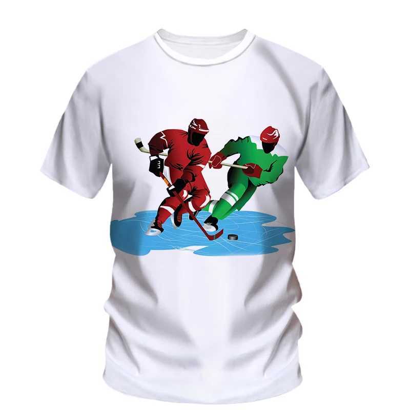 Fashionable new hockey sports graphic mens T-shirt summer trend casual unisex fun printed round neck short Slip Ts top W241026