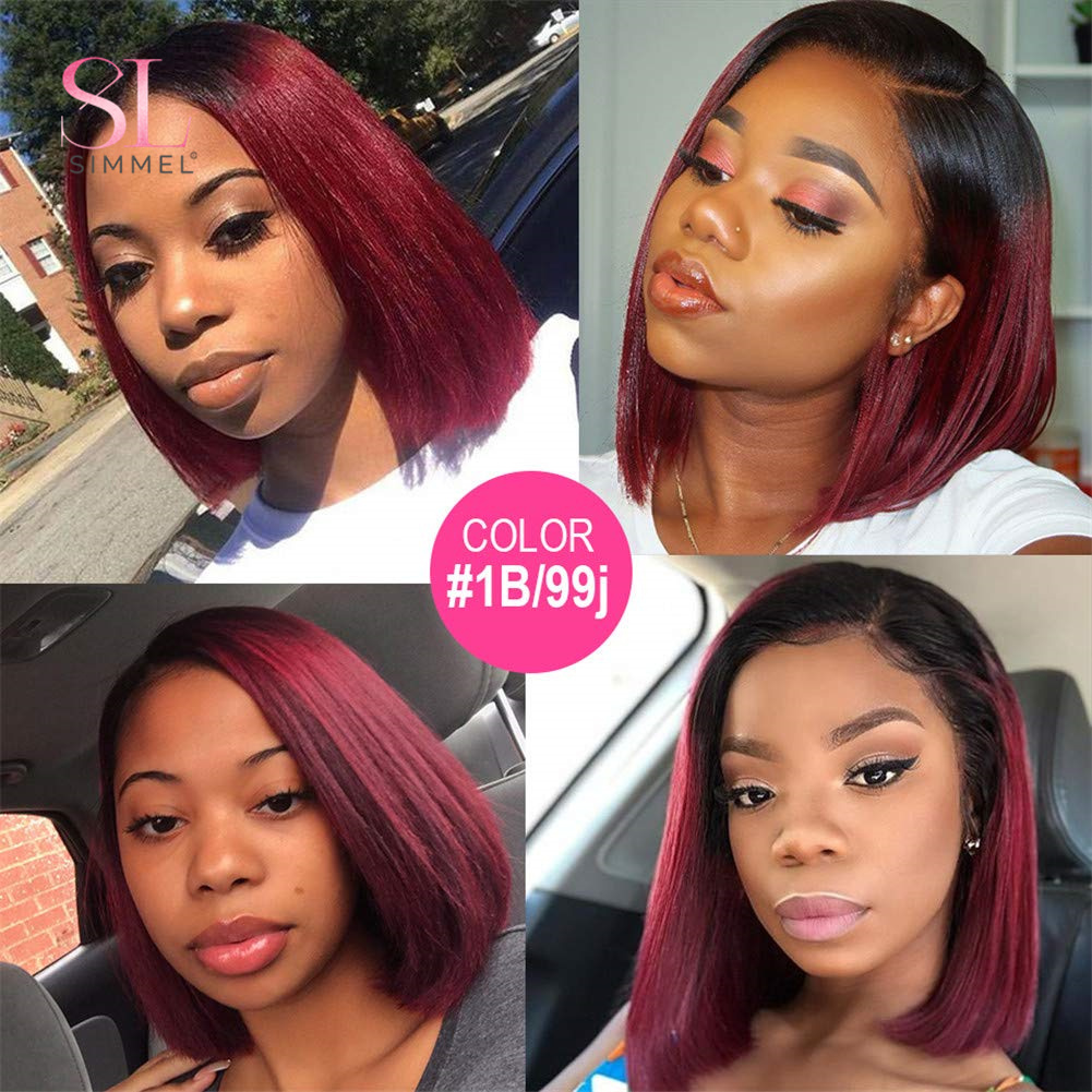T1B/99j Bury Red Straight T Part Lace Front Human For Women Colored Brazilian Remy Hair Natural Bob Wig