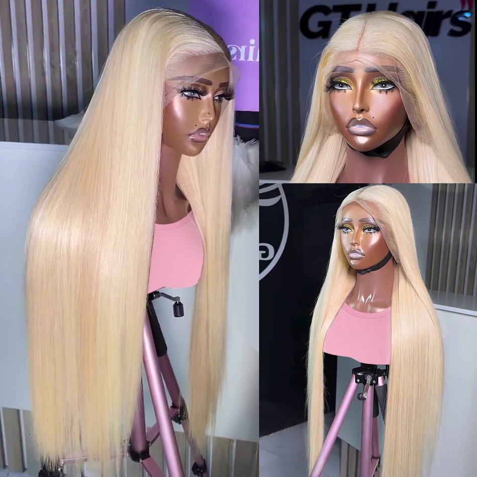 613 Blonde Front Human Hair Wigs 28 30 32 Inch Brazilian Remy 13x4 Honey Straight HD Transparent Lace Frontal Wig For Women