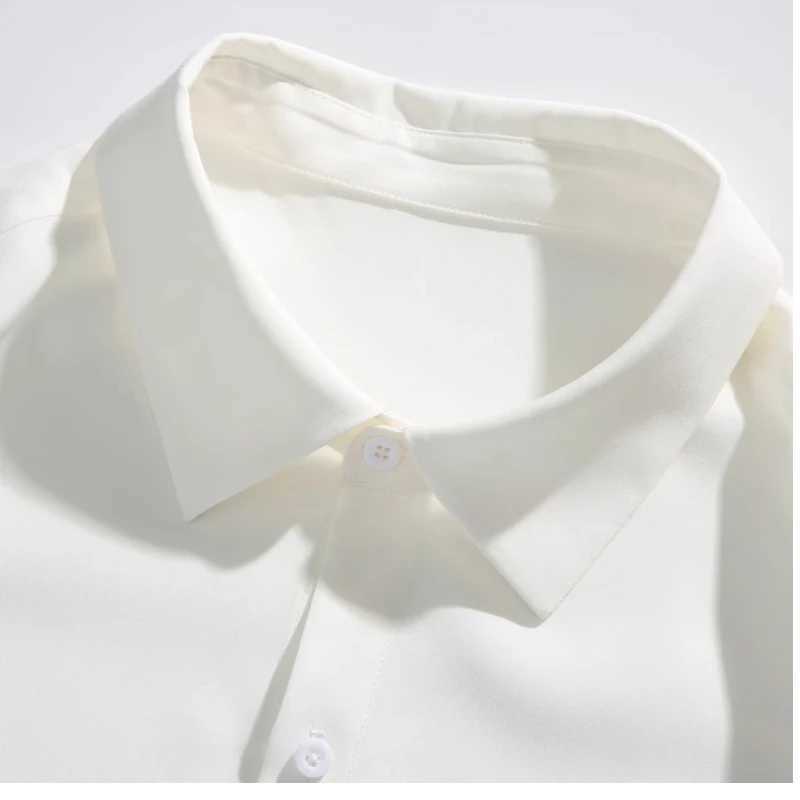 Mens summer shirt Korean fashion oversized smooth short slip shirt in black and white W241026