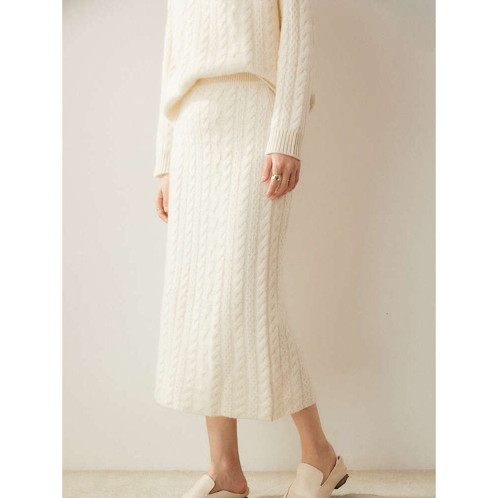 Women's Cashmere Skirts Autumn Winter Thick Twist Wer Skirt High Waist Office Lady Dress 100%Cashmere Knitting Clothing