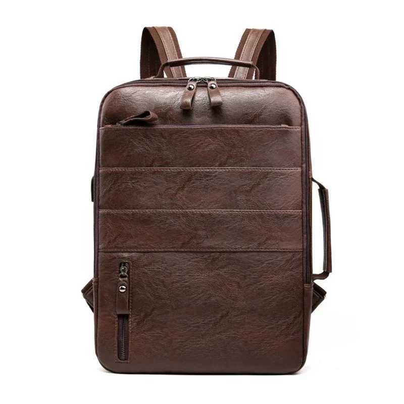 Business Backpacks For Men Waterproof PU Leather Laptop Bag Large Capacity USB Charging Rucksack Male Fi Bagpack mochilaXJ241026