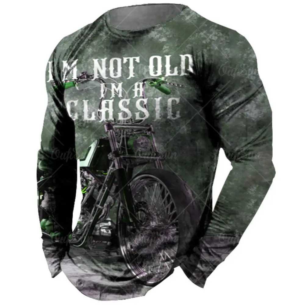 Retro Mens Long Sleve T-shirt 3D Retro Motorcycle Oversized T-shirt Sports Shirt Bicycle Racing Top Mens Clothing W241026