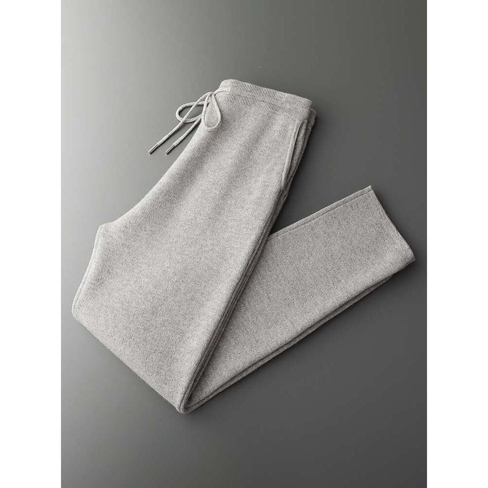 2024 Men's Cashmere Autumn Winter Pencil 100% Merino Wool Knit Trousers Thick Soft Warm Basic Smart Casual Pants