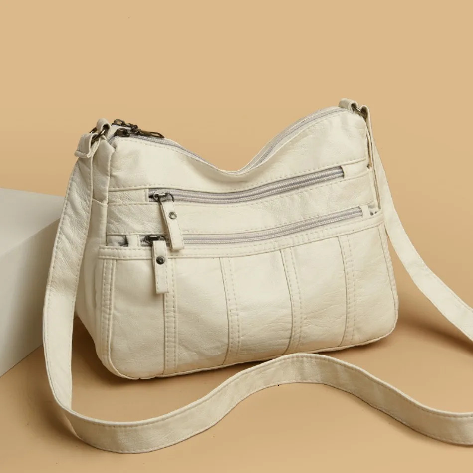 Fashion Soft Leather Crossbody Bags for Women 2024 Casual Female Multi Pocket Messenger Bags Retro Handbags Ladies Shoulder Bags 241025