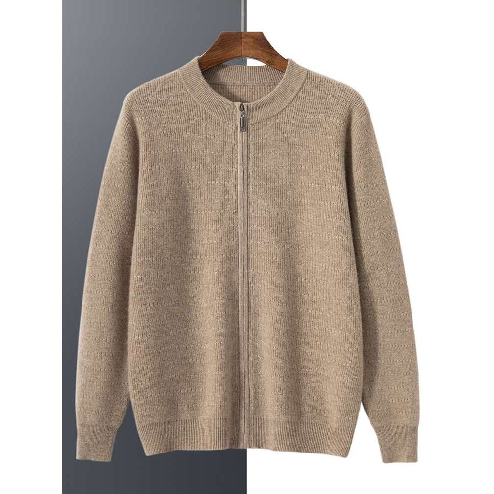 High Quality Autumn Winter Sweater 100% Cashmere Cardigan Long Sleeve O-Neck Zipper Coat Large Size Men Jacket Knit Shirt