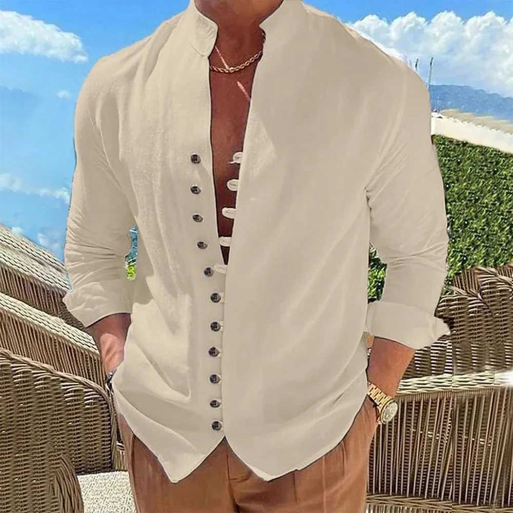 New Spring/Autumn Casual Shirt Loose Mens Solid Color Long Slip Shirt Button Retro Large Size W241026