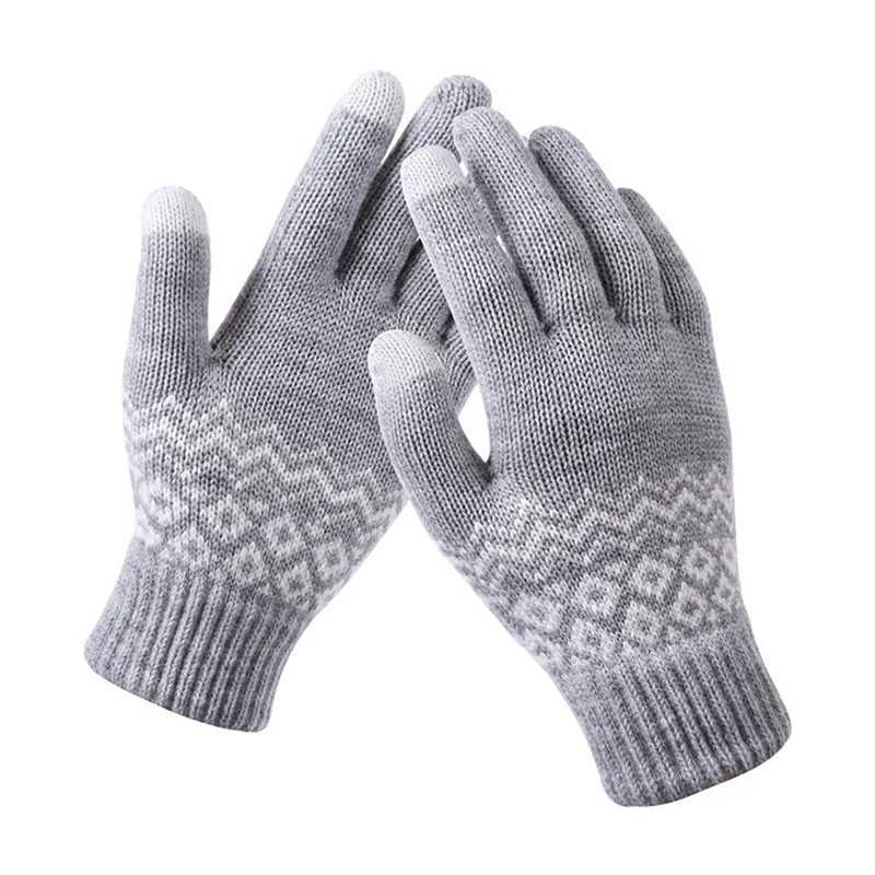 Pattern Knitted Gs Winter Spring Touch Screen Warm Thick Wool Knitted Busin Mobile Game Mens Ski Bicycle Gloves W241026