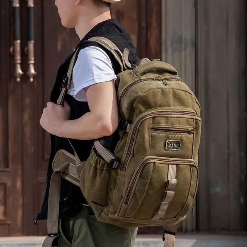 Mens New Retro Backpacks Trend Canvas Bags Large Capacity Outdoor Leisure Travel Bag Male Mochila E58XJ241026