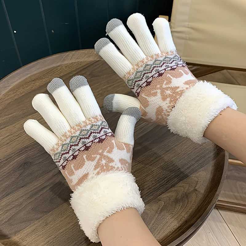 Christmas reindeer jacquard knitting Gs plush cuffs thick and warm Gs autumn and winter soft and cold resistant touch screen Gs W241026