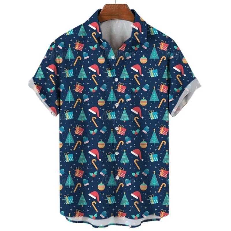Christmas New Year gingerbread Christmas Haian shirt mens 3D snowman print short sleeved loose mens clothing W241026