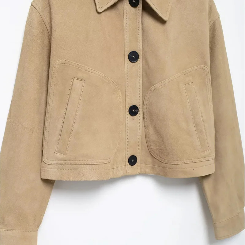 TRAF jacket trimmed suede jacket womens autumn button up jacket short solid jacket casual long sleeved jacket half season jacket printed jacket 241025