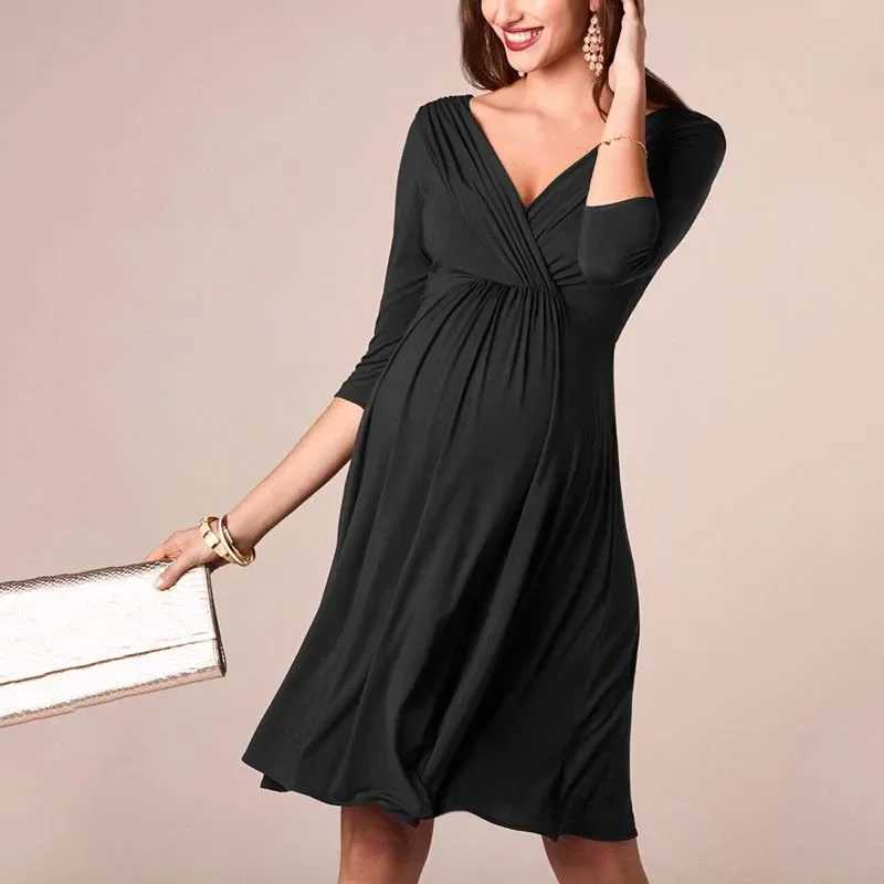 2024 Comfy Maternity Care Cotton Evening Dress Breastfeeding Clothing High Waist Folding Maternity Dress W241026